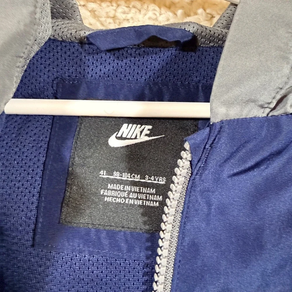 Nike Dri-FIT Windbreaker Jacket 4T Navy Grey Hooded Full Zip Rain